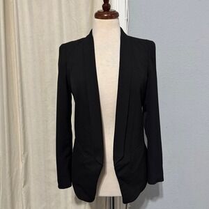 H&M Career Black Open Front Collarless Blazer Jacket Women's Size 8 Office